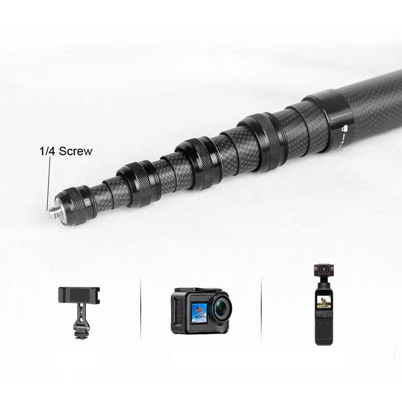 5M Carbonfaser Unsichtbarer Selfie-Stick, 1/4-Zoll-Schraub-Teleskopstange für Insta360 X5X4, DJI Action, GoPro – Detail 6