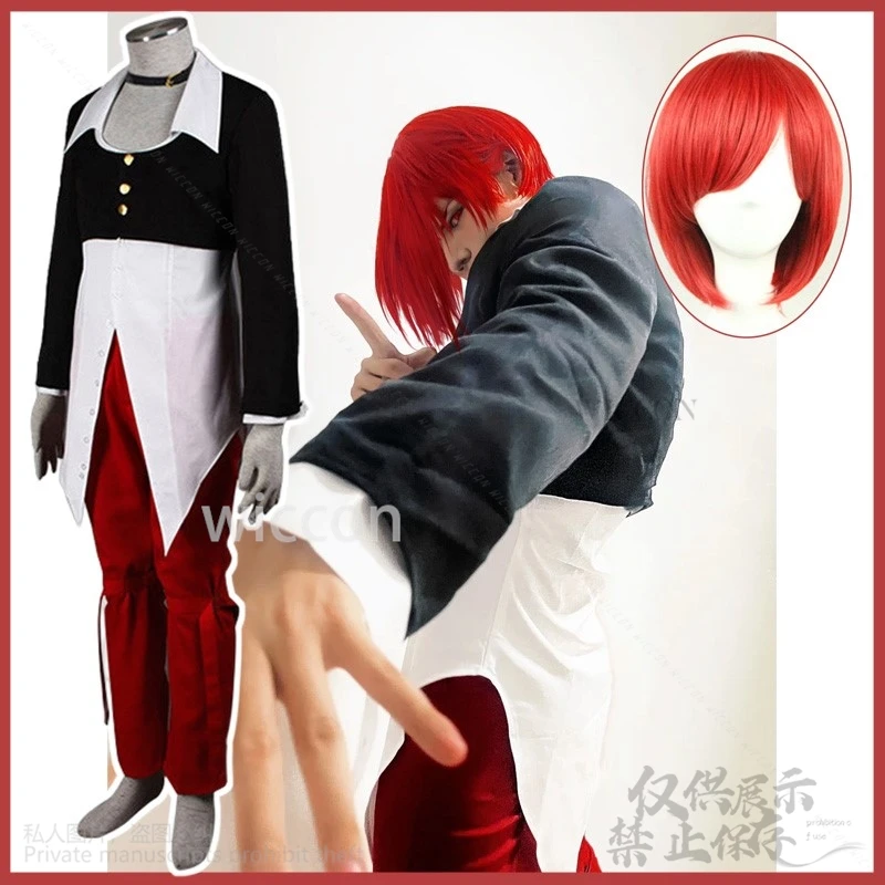 Gioco Anime King Of Fighters Iori Yagami Costume Cosplay Uniforme da battaglia Parrucche per Halloween Festa di Natale Cos Personalizzato