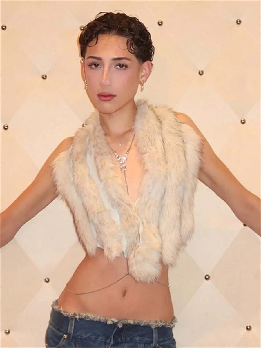 Sisterlinda Sexy Furs Tank Top Women Hottie Backless Halter Bandages Irregular Hem Autumn Trend Fashion Midnight Street Clubwear