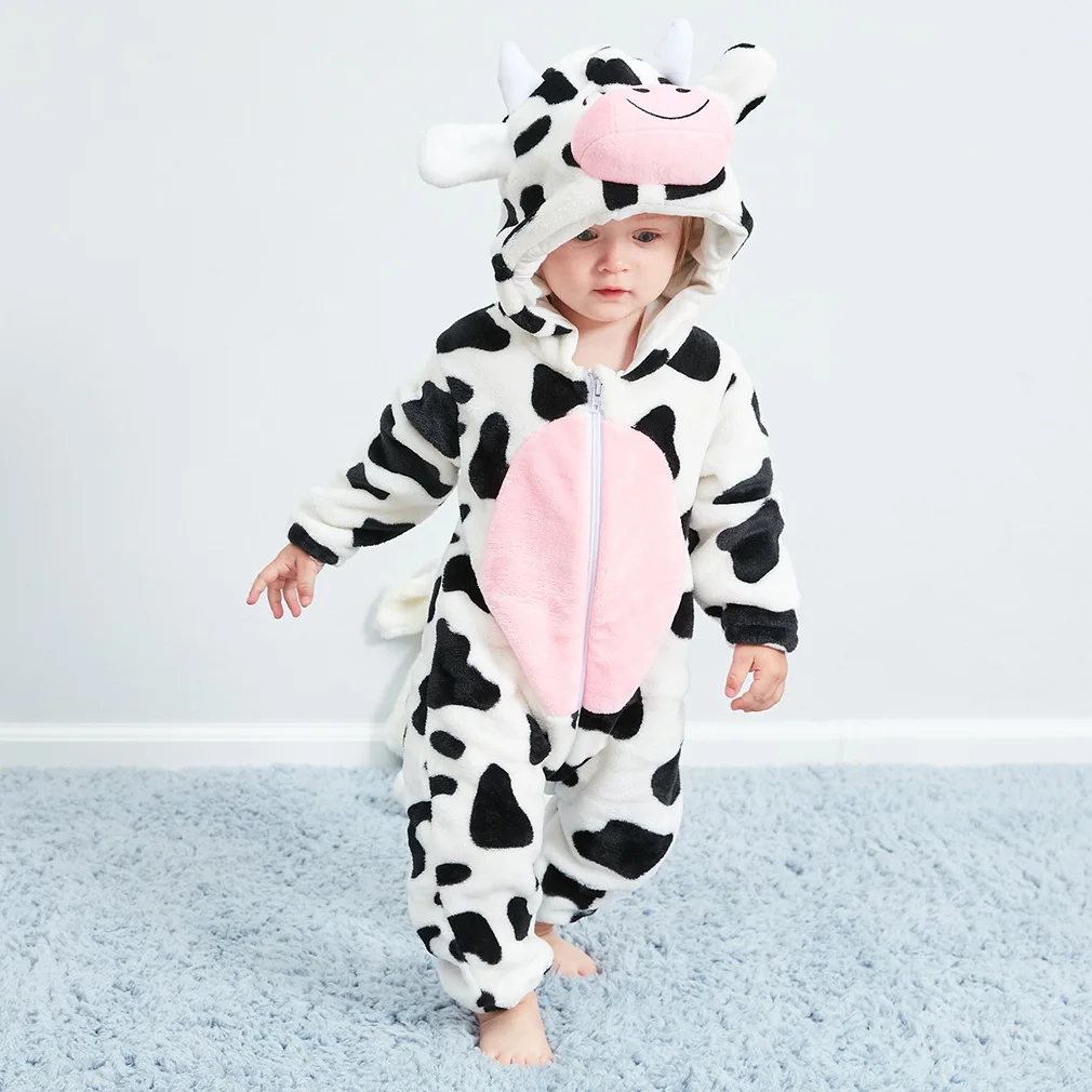 Cute Baby 0-3 Years Jumpsuit Boy Girl Animals Custume Winter Warm Onesies Zipper Flannel Romper Festival Cosplay Suit  For Kids