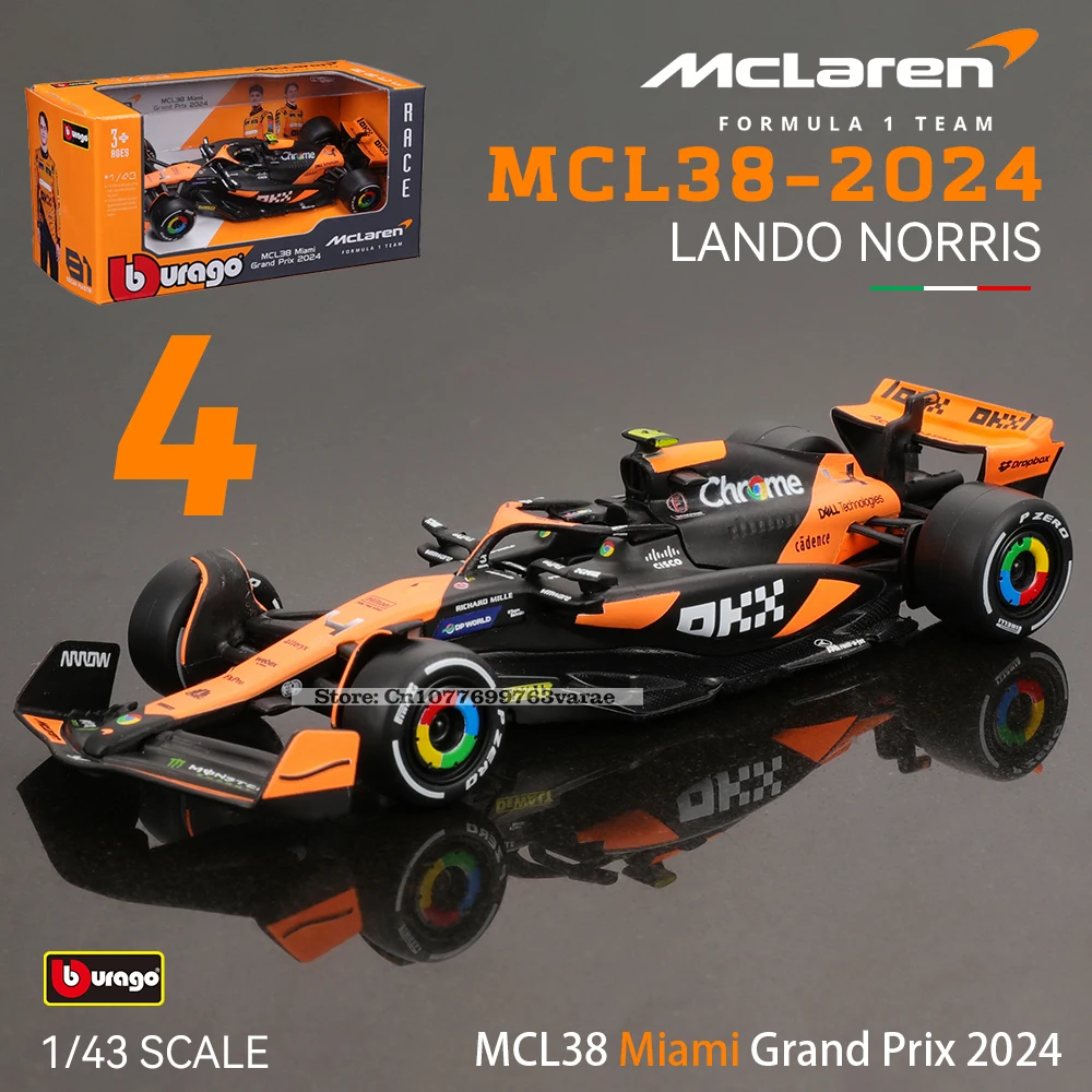 Bburago 1:43 2024 F1 McLaren MCL38 Mercedes Benz W15 Alpine A524 Наглаживание автомобиля Druckguss Modell Spielzeug Sammlung