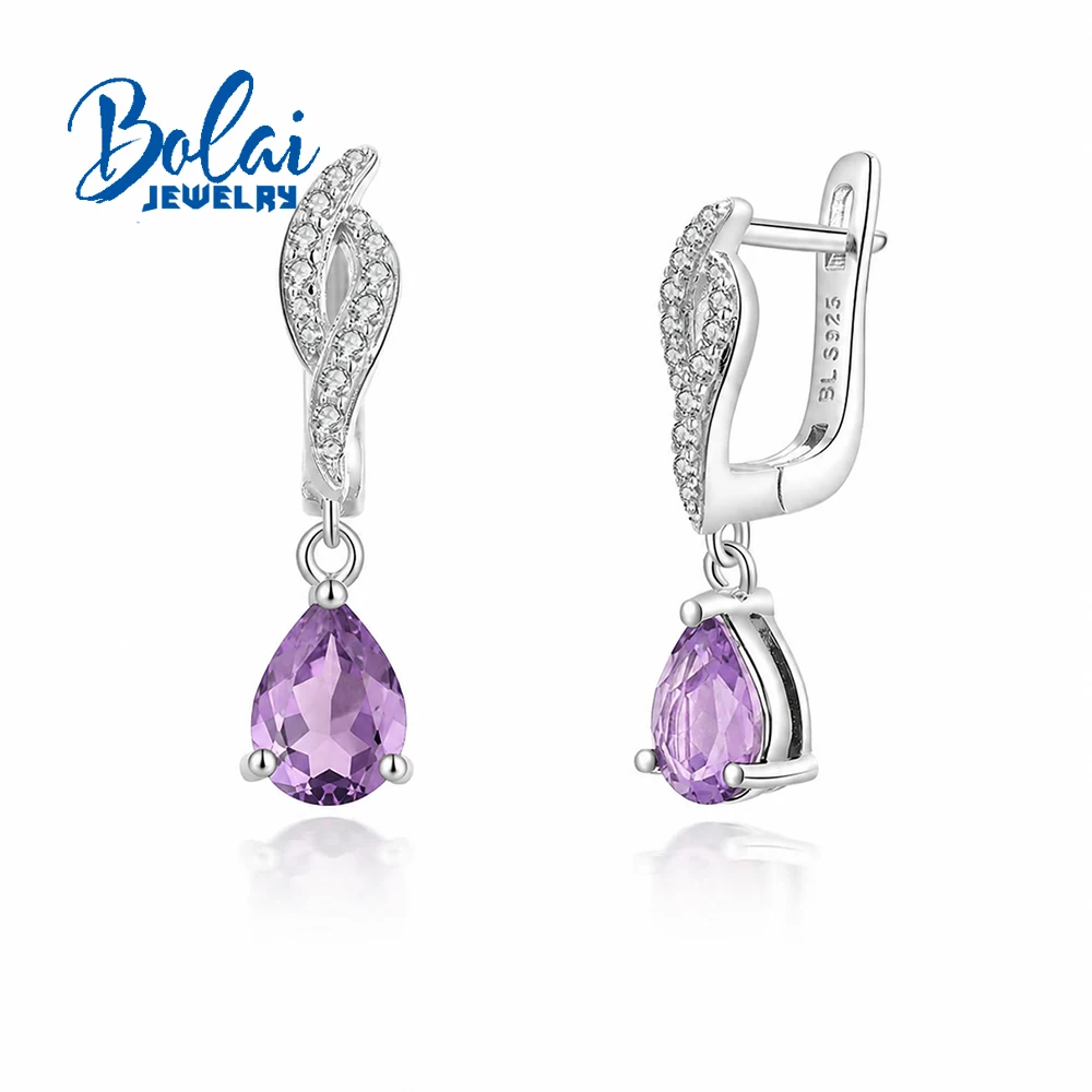 Simple Dangling Earrings With Natural Brazil Amethyst S925 Sterling Silver Fine Jewelry For Women'S Birthday Party Gift