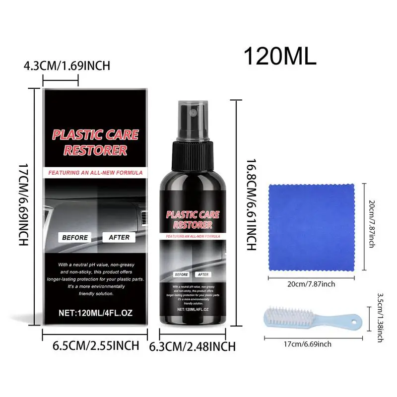 รถเคลือบตัวแทนยาวนาน 120ml Trim Restorer พร้อมแปรงผ้าเช็ดตัวขัดรายละเอียดตัวแทนสีป้องกันสําหรับรถยนต์