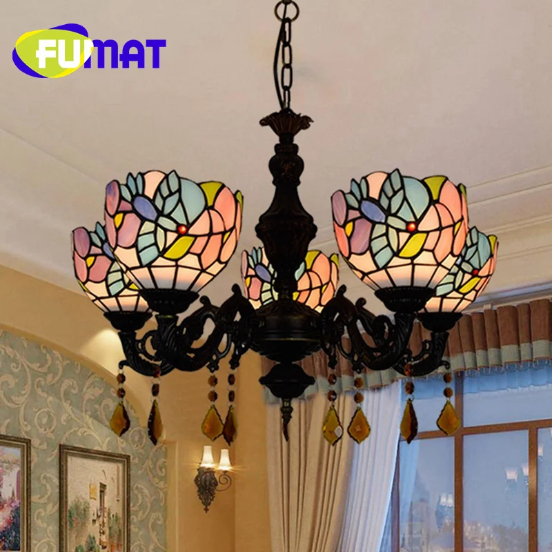 

FUMAT Tiffany style stained glass Blue Bird 5 Pendant lamp hanging light Living room Dining Room Bedroom hallway LED decor