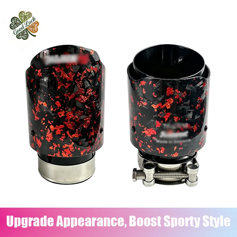 

1PC AK Logo Red Satin Carbon Fiber Single Exit Exhaust Tip, Universal Car Rear Tail Muffler End Pipe For Car Modification