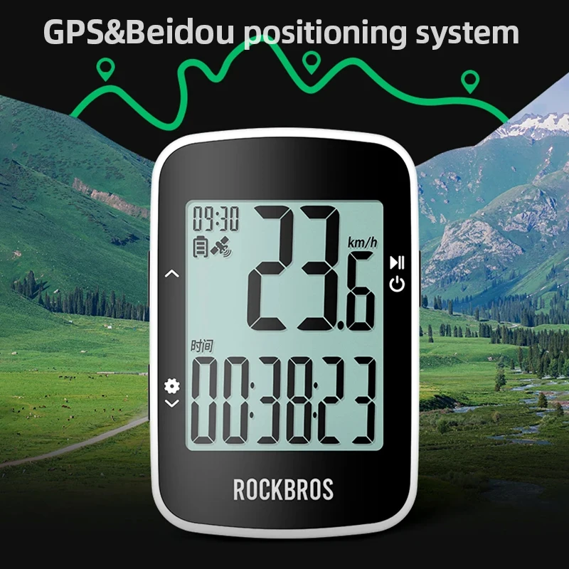 ROCKBROS GPS Bike Computer Wireless Stopwatch IPX7 Waterproof Bicycle Speedometer Accessories 2.3-inch Display English Version