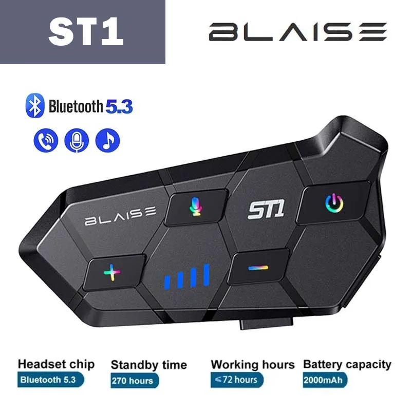 

BLAISE ST1 Motorcycle Helmet Bluetooth Headset 2000Mah Wireless Hands-free Waterproof Motorbike Earphone Colorful lighting BT5.3