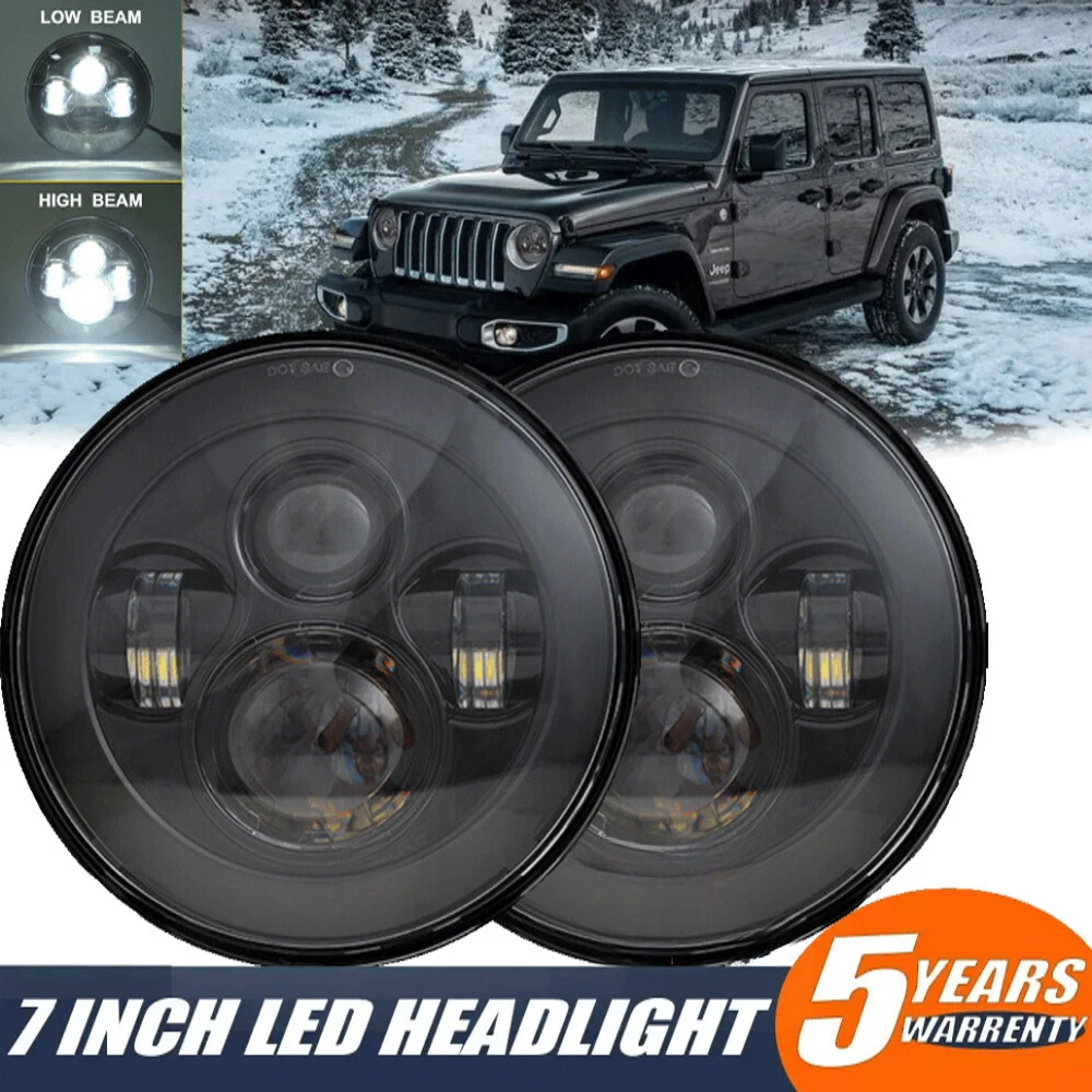 

7 Inch Motorcycle LED Headlight Hi/LowBeam DRL Turn Signal 7" Round Headlamp forHarley Jeep Wrangler JK L CJ Hummer H1 H2