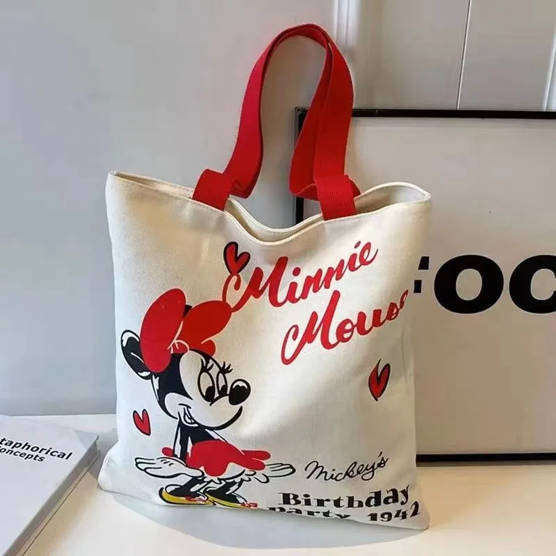 Disney Torba płócienna Kobieta Kreskówka Minnie Wszechstronna torba na ramię Książka o dużej pojemności Trzymająca torebkę do pracy w klasie