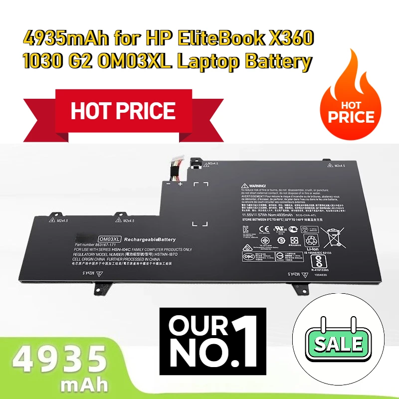 

4935mAh for HP EliteBook X360 1030 G2 OM03XL Laptop Battery