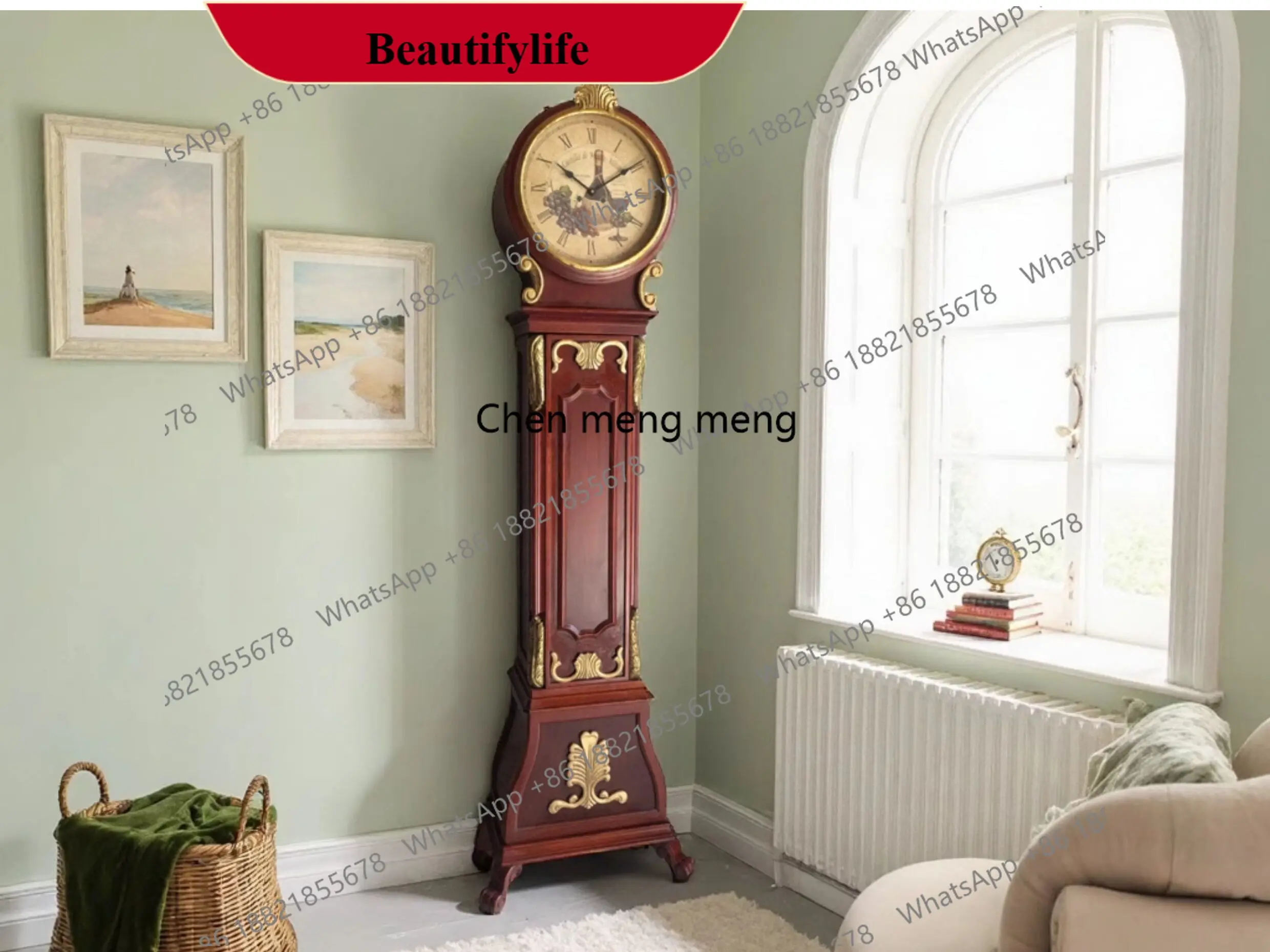 

d178 French retro solid wood floor clock European wooden clock music timekeeping quartz clock functional locker