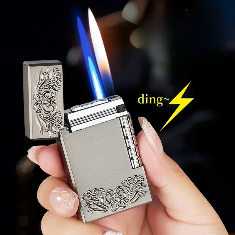 2024 Classic Retro Loud Voice Double Fire Inflatable Lighter Side Pulley Ignites Open Flame Switching Jet Flame Fun Gas Lighters