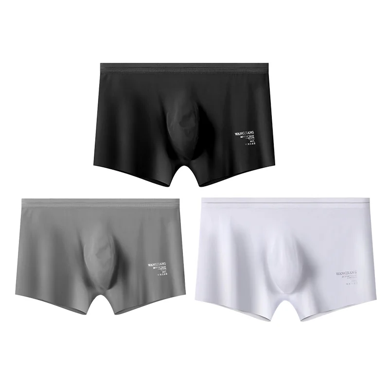 Fashion Men\'s Underwear Ice Silk Seamless Solid Color Ultra-thin Breathable Boxers for Male Lingerie Bikini Panties