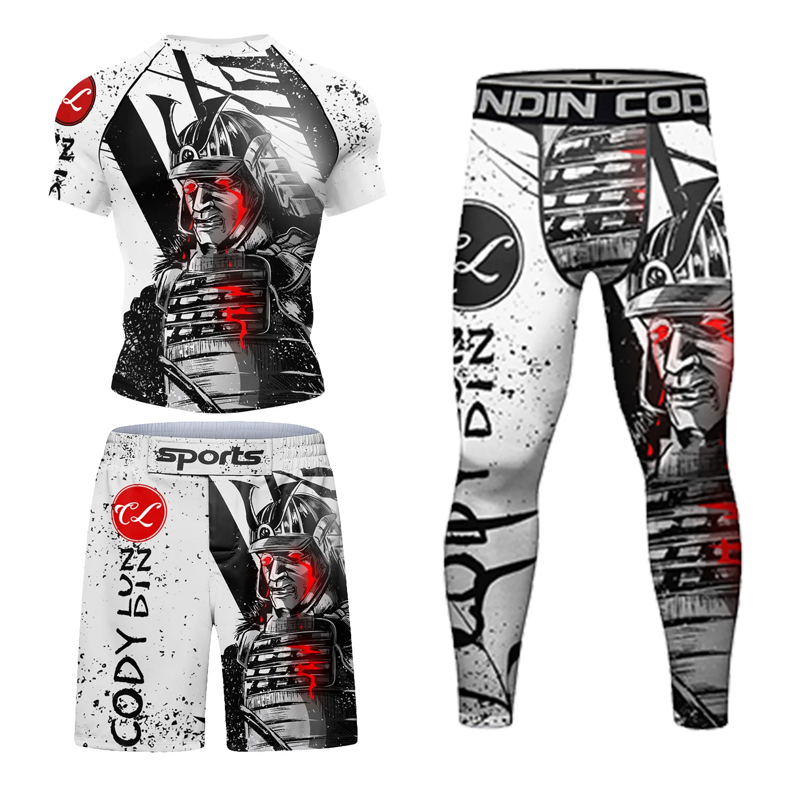 Cody Kickboxing MMA BJJ Rash Guard Sets For Men's Muay Thai Boxing T-Shirt + Shorts Wrestling MMA Long Sleeves Combat Clothing