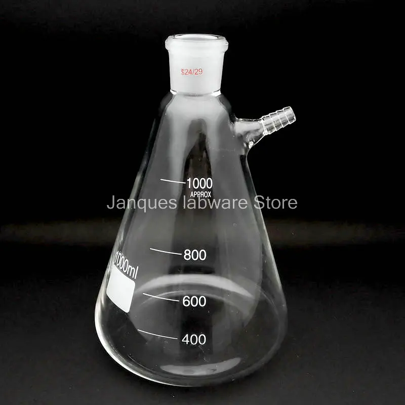 1pcs 50ml to 2000ml Glass Conical Flask with suction filter nozzle Laboratory Frosted mouth filter Bottle