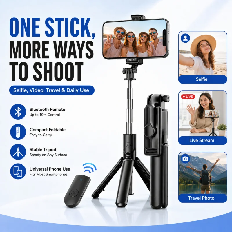 Wholesale Bluetooth Selfie Stick Tripod, Universal Phone Holder with Horizontal & Vertical Shooting, Foldable Portable Mobile St