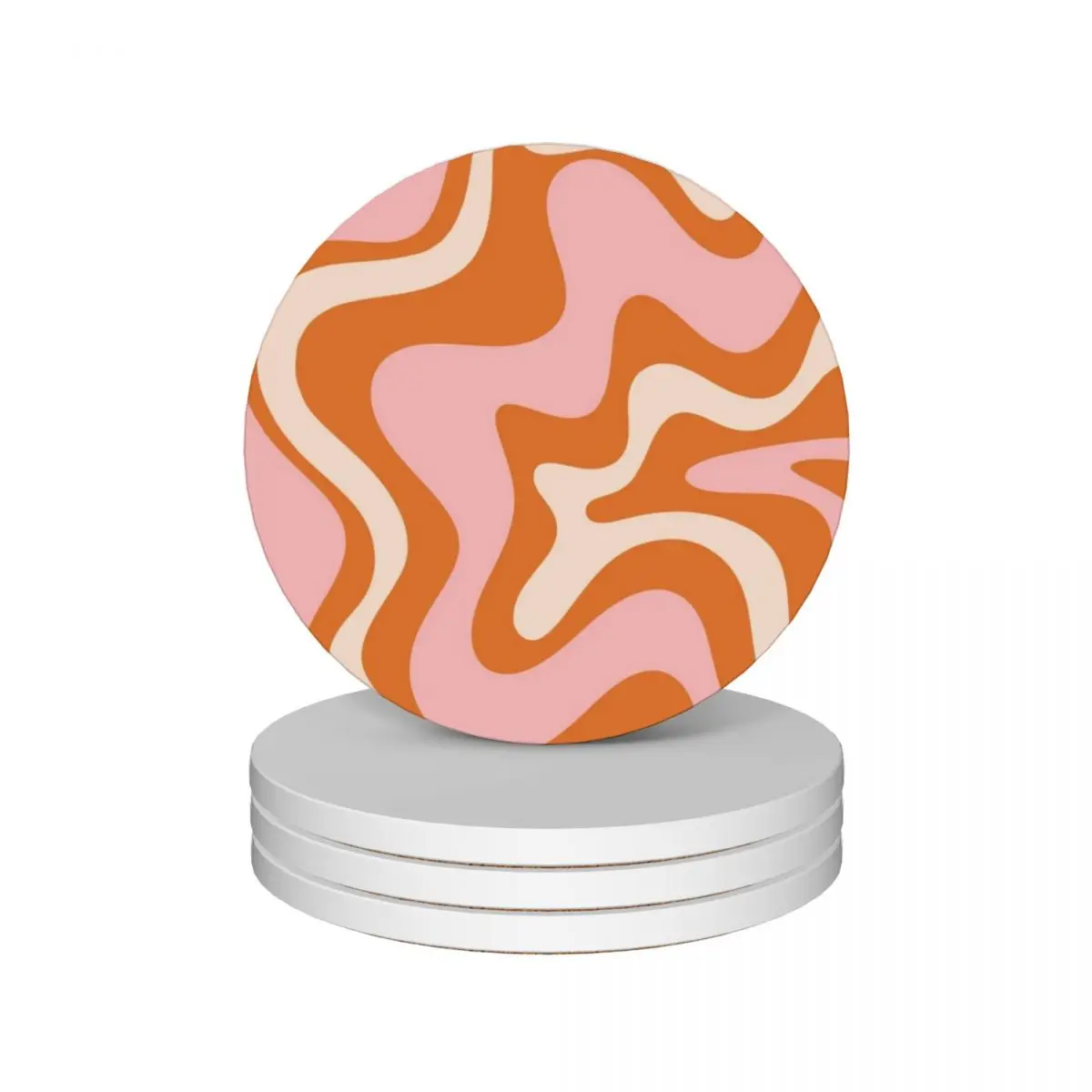 

Retro Liquid Swirl Abstract Pattern in Pink Orange Cream Ceramic Coasters (Set of 4) cute cup bulk Coasters