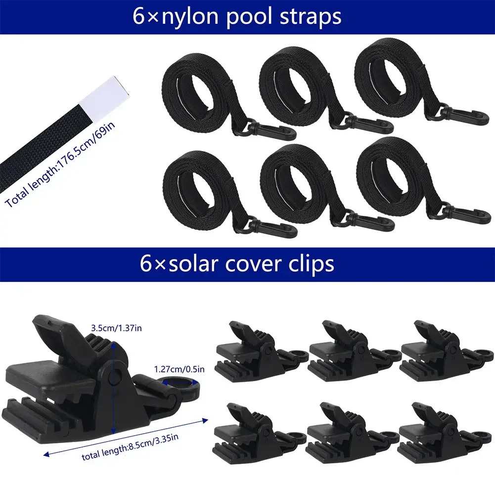 24 Pcs Solar Blanket Straps Kit Including 8 Straps 8 Clips and 8 Fastener Solar Cover Reel Strap Kit for In-Ground Swimming Pool