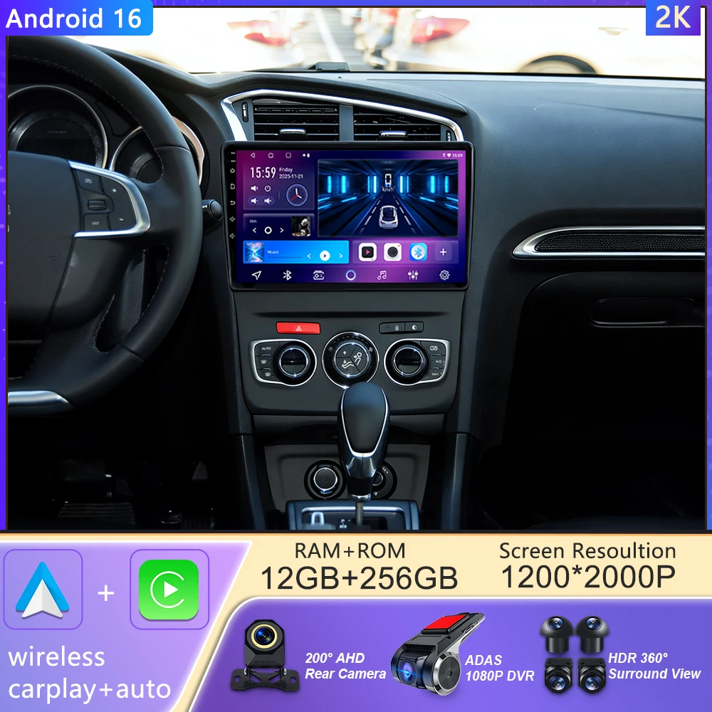 Car Radio Gps Navigation 10 Inch - Android 16 pour Citroën C4 C4L