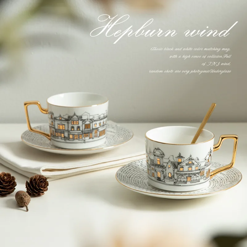 

European Town Phnom Penh English Style Ceramic Coffee Cup and Dish Set Retro Afternoon Tea Cup High End Instagram