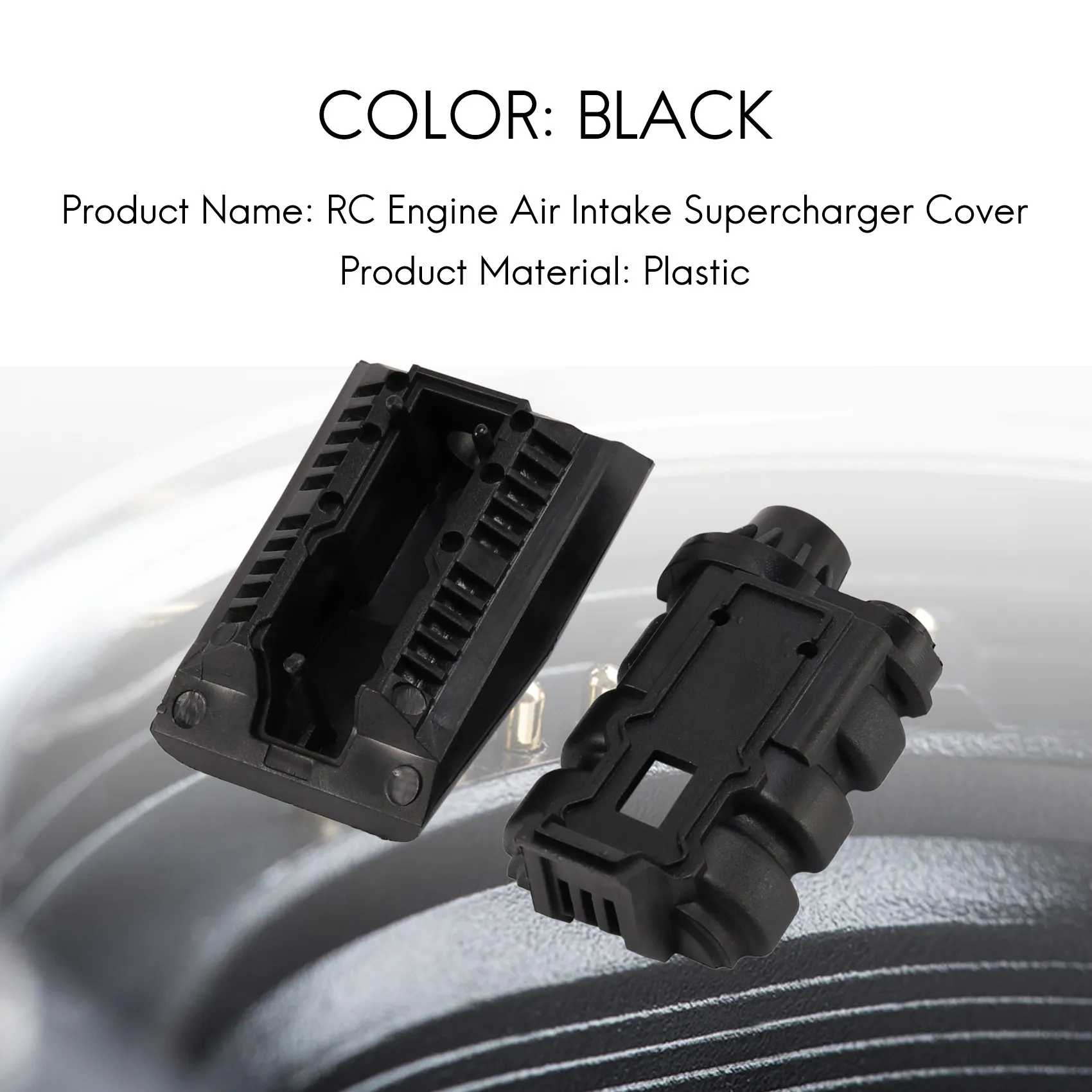 1/10 RC Crawler Simulation Engine Air Intake Supercharger Cover for Trx4 D90 Axial Scx10 Wraith 90046 90018,Black