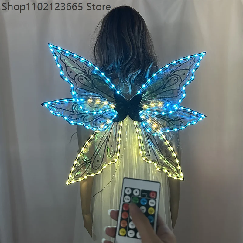 Colorful Led Butterfly Wings Adults Luminous Stage Performance Cosplay Belly Dance Costume Accessory For Party And Night Show - view 3