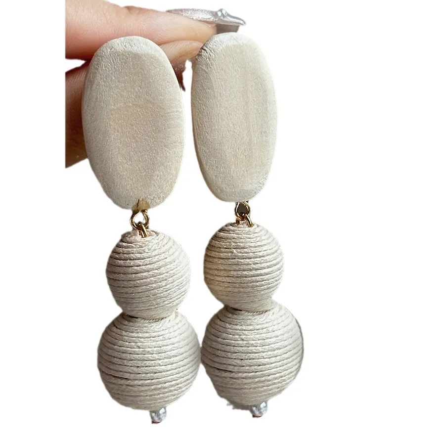 NISHIZAWA-Boucles d'oreilles en perles de bois simples pour femmes, boucles d'oreilles rétro, style de vacances, personnalité, mode