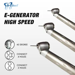 Dental 45 Degree LED E-generator Surgical 2/4 Hole Handpiece High Speed Turbine Copper Made Dentistry Tools