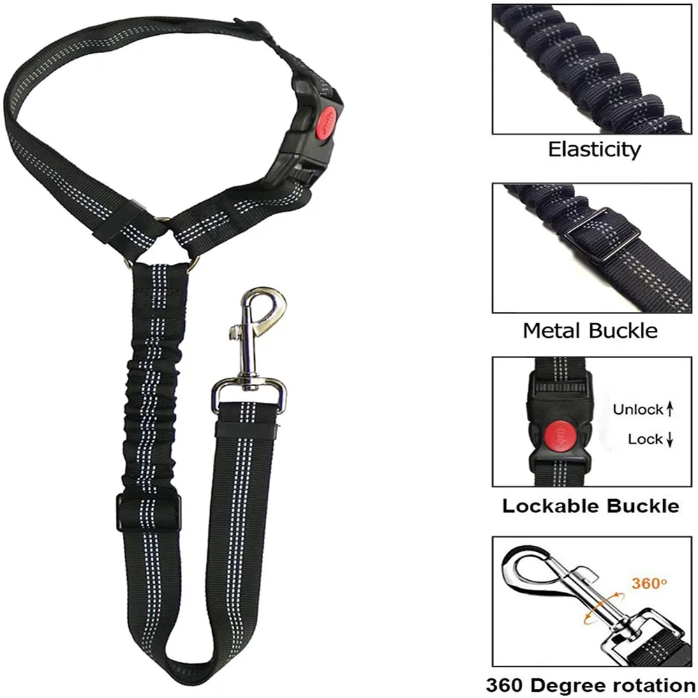 Verstellbarer Reflektierender Haustier-Autosicherheitsgurt Nylon Hunde- und Katzengeschirr Leine für Welpen Reisesicherheit Spaziergang Auto-Zubehör – Detail 3