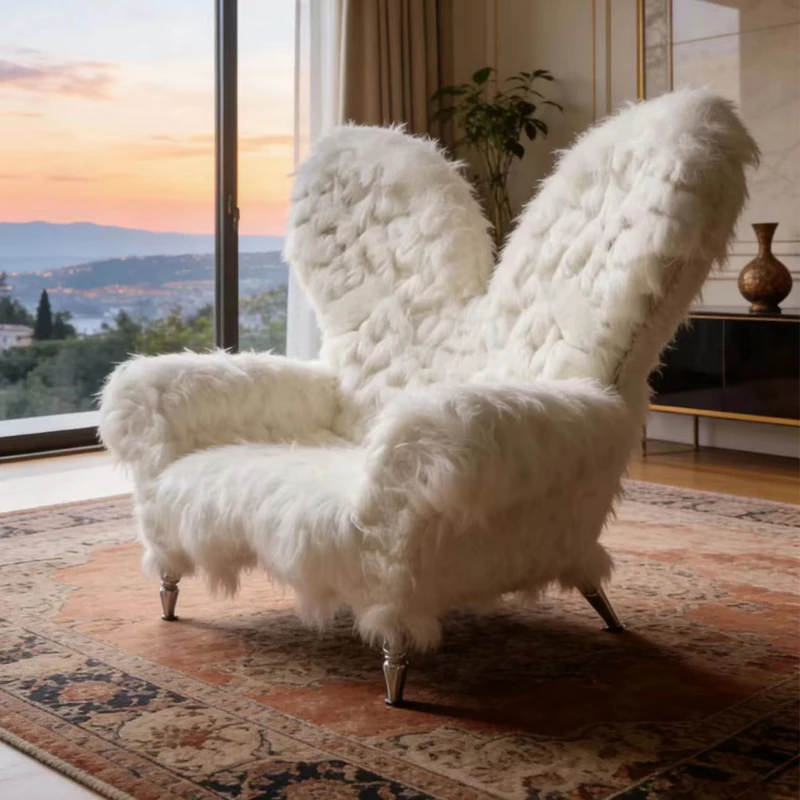 Wingback plush sofa wool armchair comfortable leisure club chair beautiful soft plush seat home boutique decoration