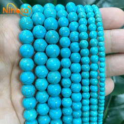 Smooth Blue Stripe Turquoises Round Loose Beads DIY Bracelet NecklaceAccessories 15'' Strand 4/6/8/10/12mm for Jewelry Making