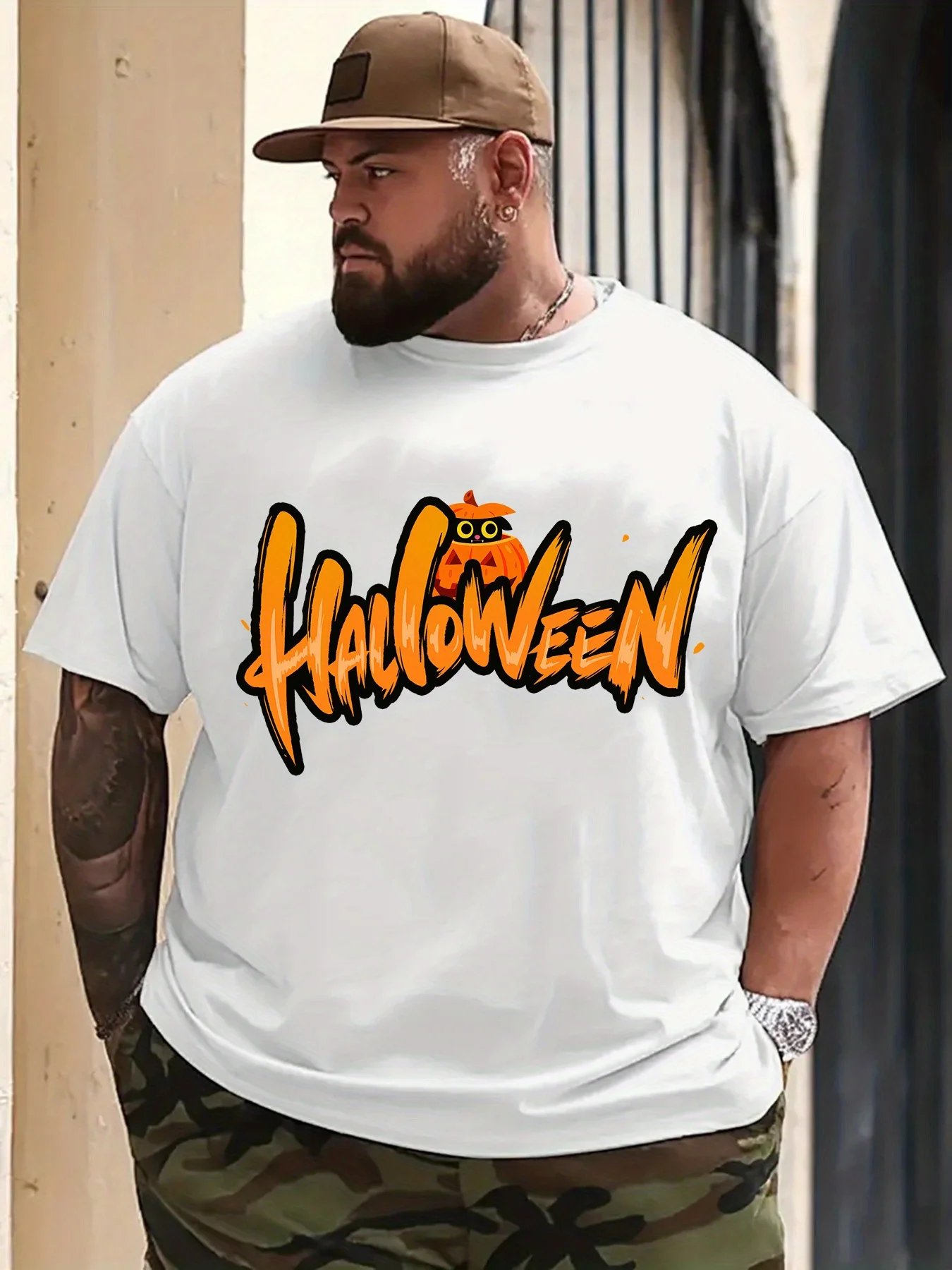 Amerikaans retro Halloween T-shirt - Pompoenkopprint, feestkostuum, straatstijl