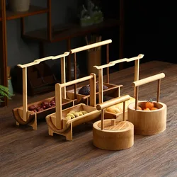 Portable Bamboo Carry Snack Basket Desktop Refreshment Box Dried Fruit Tray Storage Fruit Snack Basket Dessert Plate