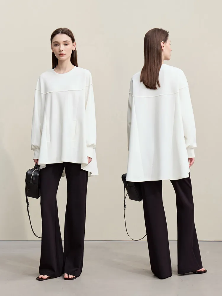 Amii Women's Sweatshirt 2026 Spring New Casual Round Neck Long Sleeves Cotton Top Oversized Elastic Knitted Pullover 12651019