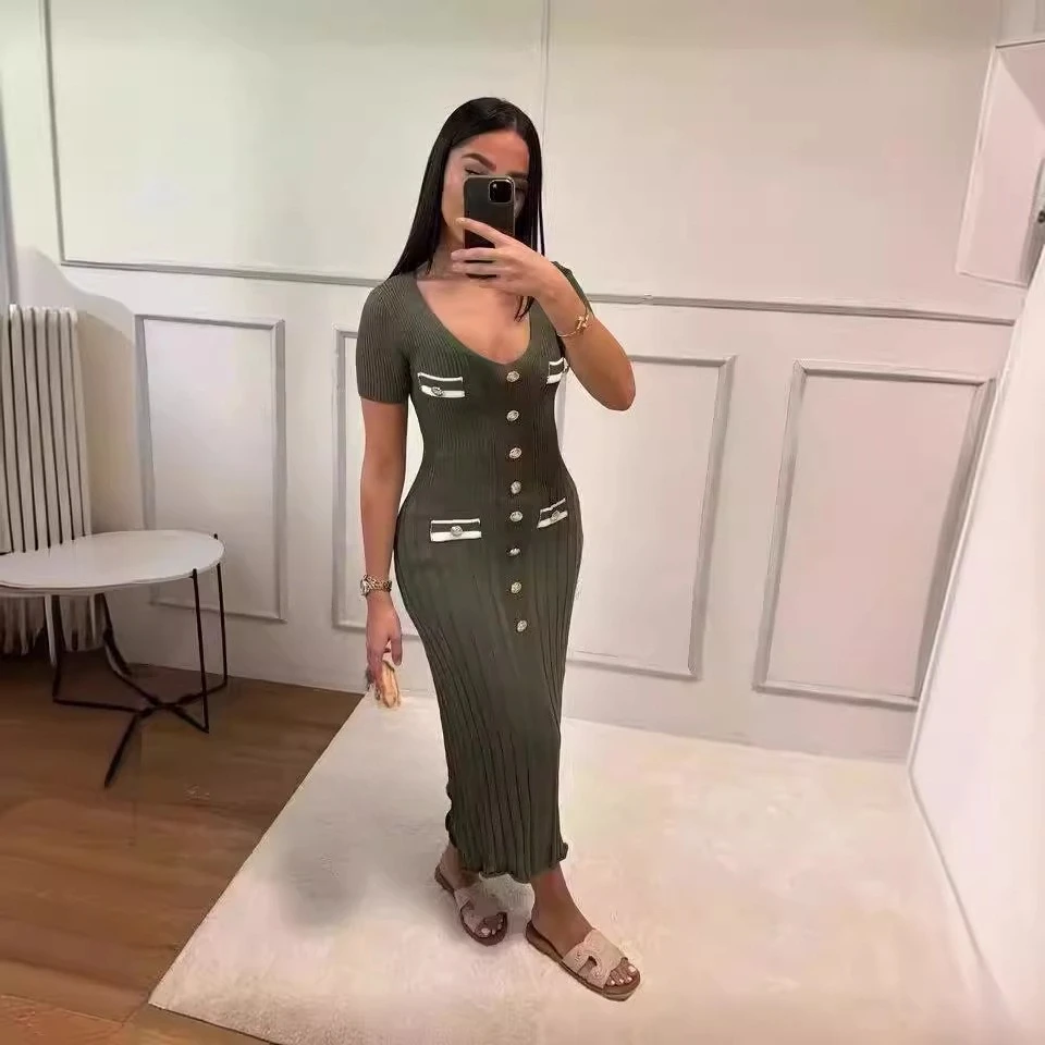 

2025 Summer Women's New Short-sleeved V-neck Dress