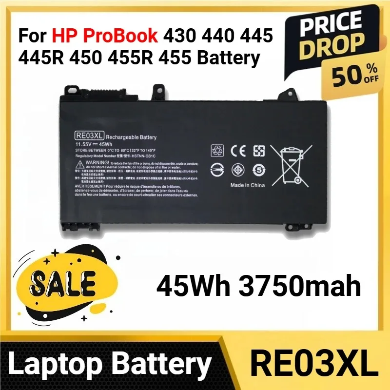 

RE03XL 45Wh 3750mah For HP ProBook 430 440 445 445R 450 455R 455 Battery G6 G7 ZHAN 66 Pro HSTNN-UB7R HSTNN-0B1C series