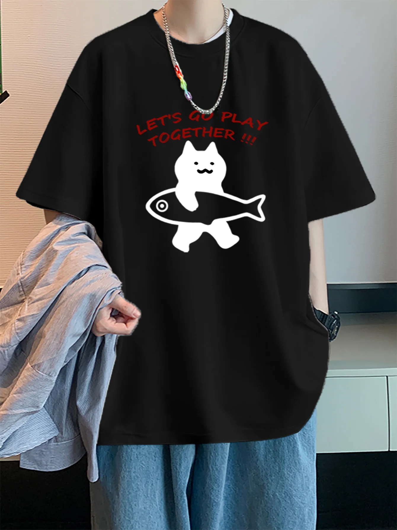 

Cotton Casual T Shirt for Teens Summer Printed Short Sleeve 100 Cotton Knit Fabric Round Neck Regular Fit