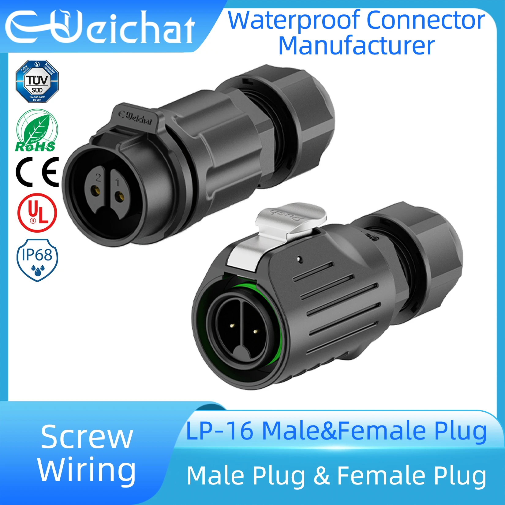 

Power Adapter LP16 IP68 M16 Screw Wiring Industrial Waterproof Automation Electrical Connector 2-9 Pin Male & Female Plug