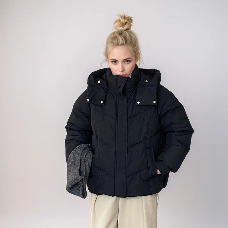 Giacca trapuntata invernale da donna ispessita Cappotto monopetto antivento con cappuccio per giacca da donna corta ampia vestibilità femminile