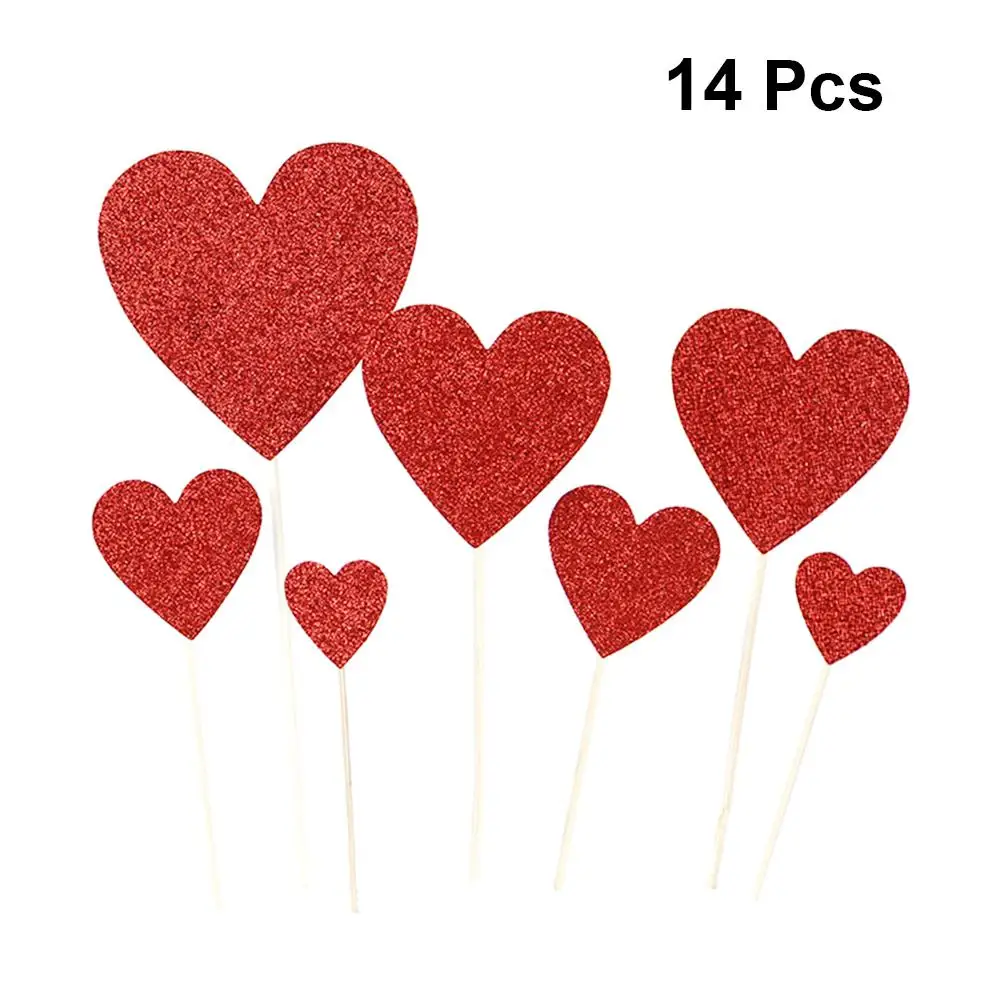 

14 Pcs Heart Cake Picks Love Cupcake Toppers Wedding Dessert Topper Star Toothpicks for Appetizers Safe Material