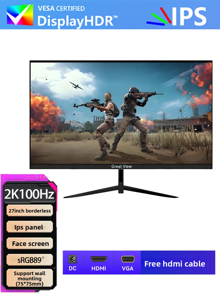 27-Zoll-Full-HD-Gaming-Monitor, 2K-Auflösung (2560 x 1440), hohe Bildwiederholfrequenz von 100 Hz, IPS-Panel, extrem schmale Einfassungen, Augenschutztechnologie und anpassbare Betrachtungswinkel.