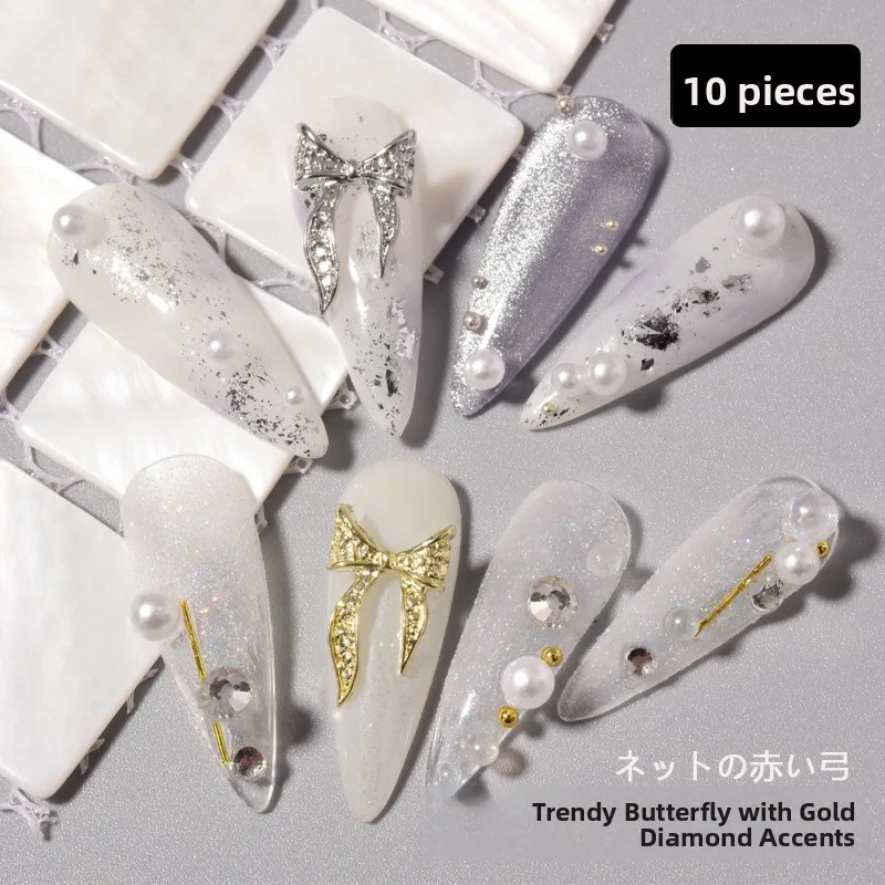 LYLE 10Pcs Trendy Bow Nail Art Charms 3D Alloy Rhinestones Xiaohongshu Hot Nail Gems Decorations Wholesale Bulk Set For Nail Art