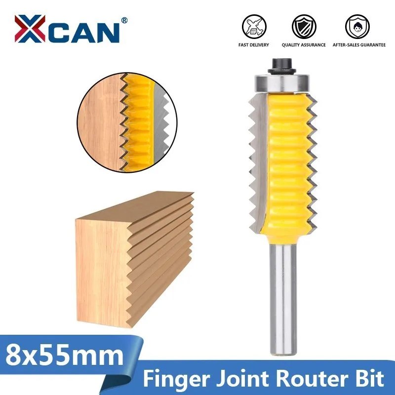 XCAN Router Bit Finger Joint Glue Milling Cutter 8mm Shank 8x55mm Raised Panel V Joint for Wood Tenon Woodwork Cone Tenoning Bit