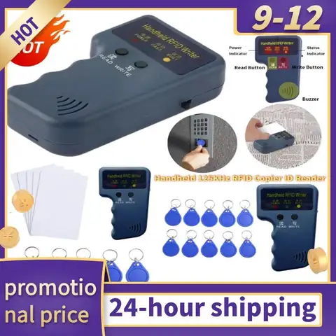 Repetitive Handheld 125KHz EM4100 5200 RFID ID Card Writer Copier Duplicator Programmer + 5pcs T5577 Rewritable Keyfobs Tags
