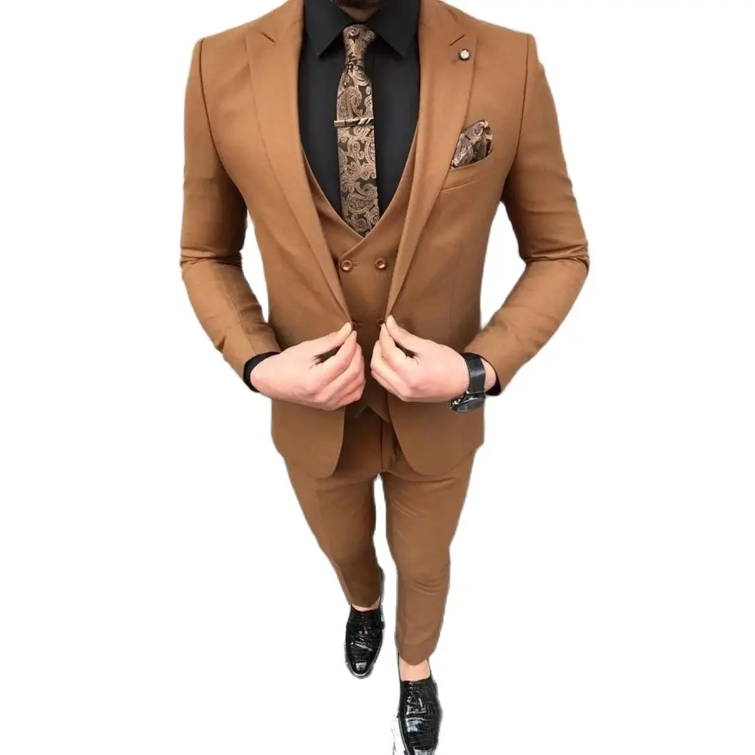 STEVDITG Luxury Men's Suits 3 Piece Jacket Pants Vest Single Breasted Peaked Lapel Skinny Full Set Elegant Blazer Male Clothing