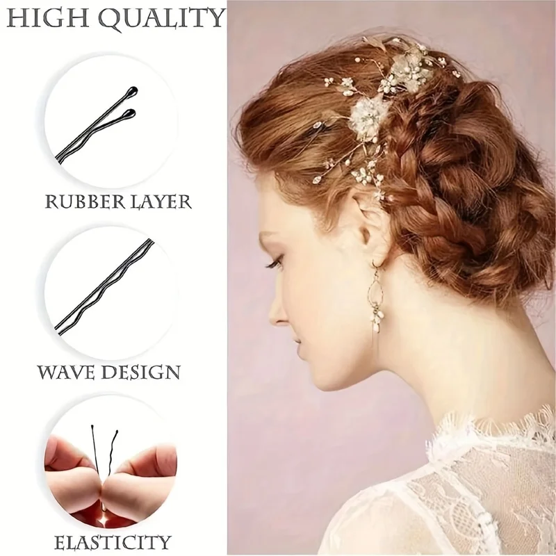 Pinza para el pelo con letras onduladas negras 100A, accesorio para el pelo de metal pintado con spray, accesorios de moda para el día a día y fiestas, textura metálica suave