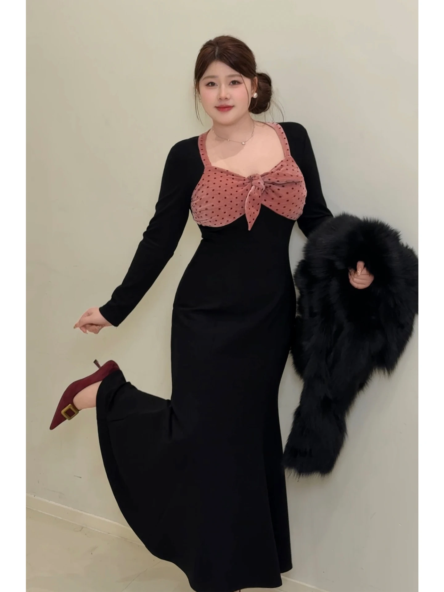 

Bla Splice плюс размер Dr Осень Зима Дизайн Sensation Утягивающее платье большого размера Французская юбка с высокой талией Fi Tail