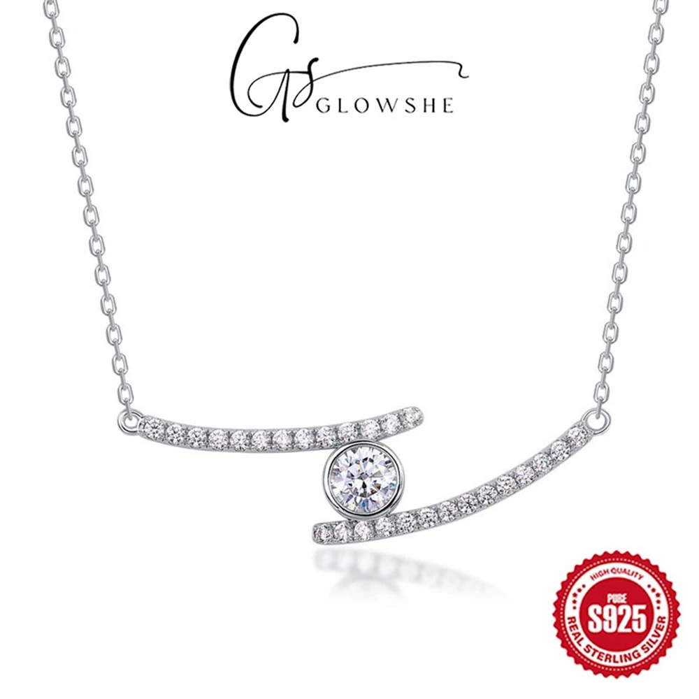 

Glowshe 925 Sterling Silver Moissanite Zircon Necklace Fine Jewelry Women's Elegant High-quality Collarbone Chain Luxury Gift