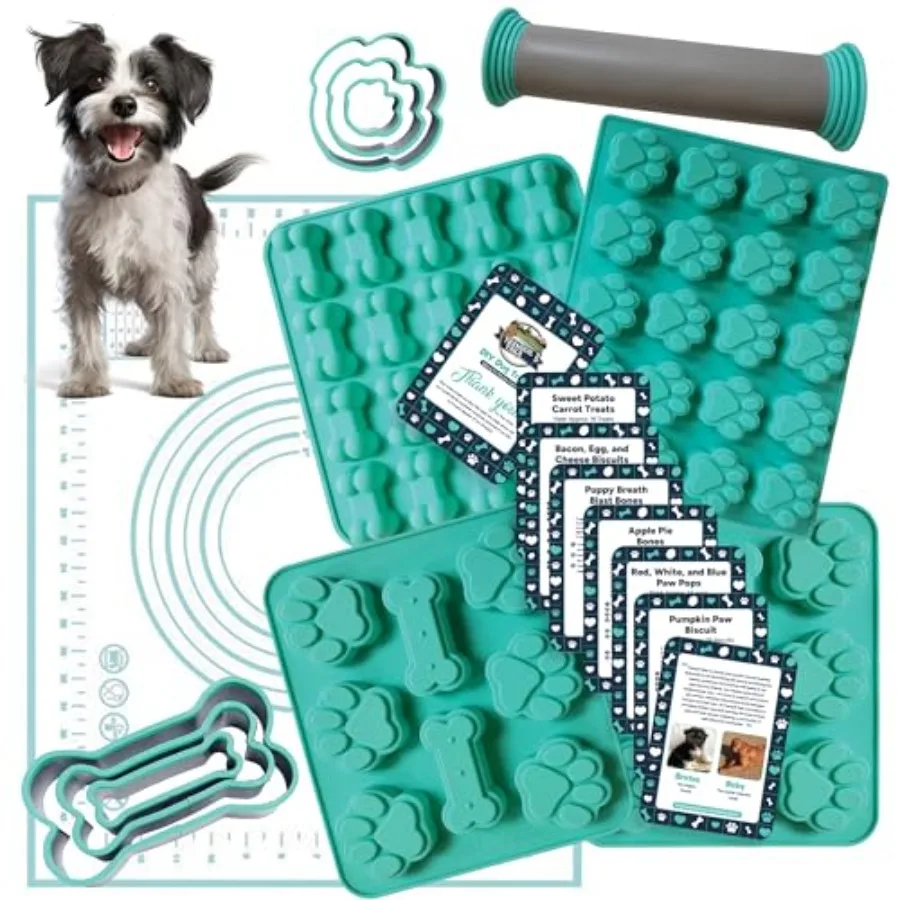 

DIY Dog Treat Making Kit - Premium Silicone Molds and Cookie Cutters for Homemade Dog Treats Safe BPA-Free Food Grade Includes