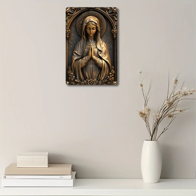 Vintage-geïnspireerd, vierkant brons Maagd Maria aluminium wandbord, elegant decor voor thuis, bar, restaurant, uniek cadeau-idee